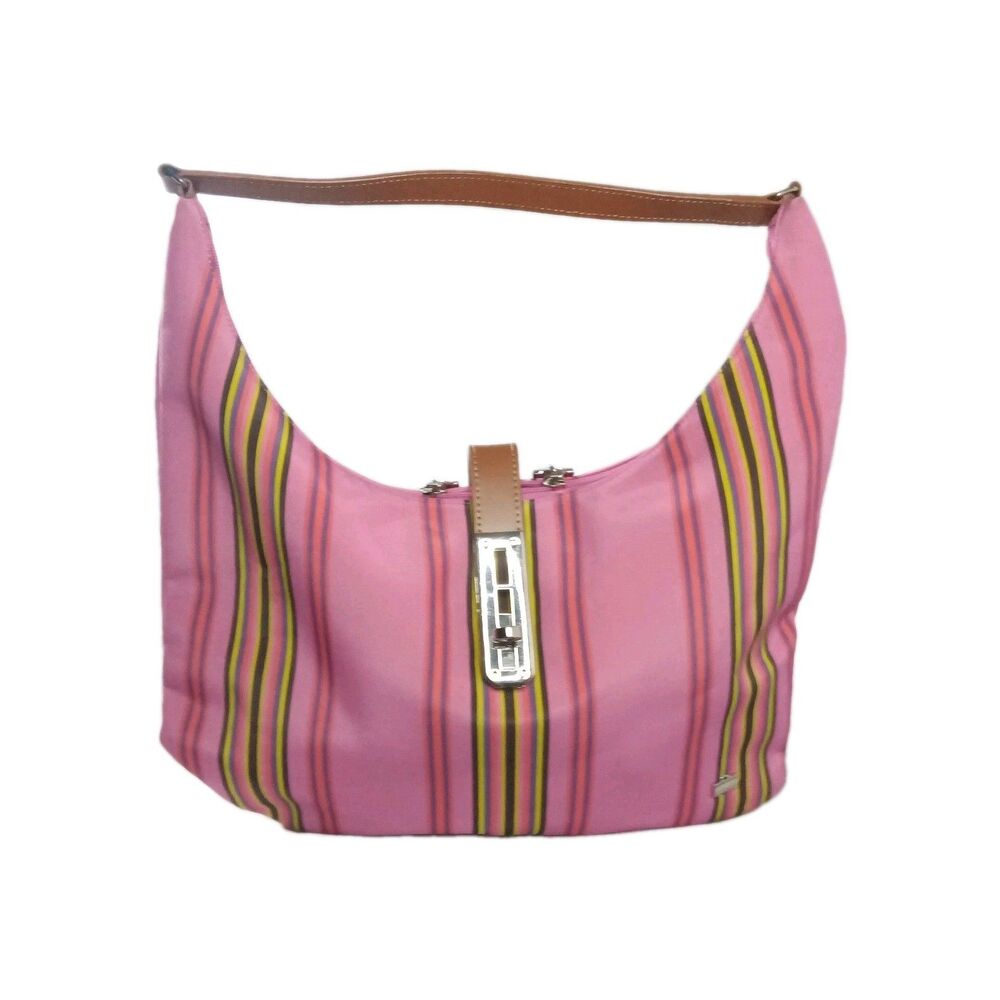La Bagagerie Pink Striped Hobo Bag Lightweight Shoulder Bag